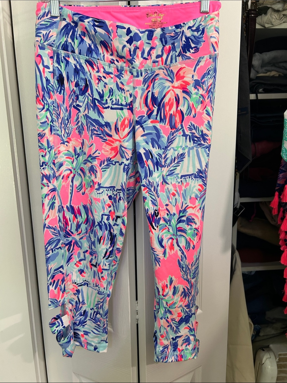Lilly Pulitzer Pink Blue Multicolor Palm-Print Track Joggers